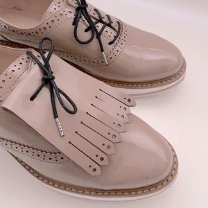 ZARA Patent Brogue Platform Shoes w Fringe